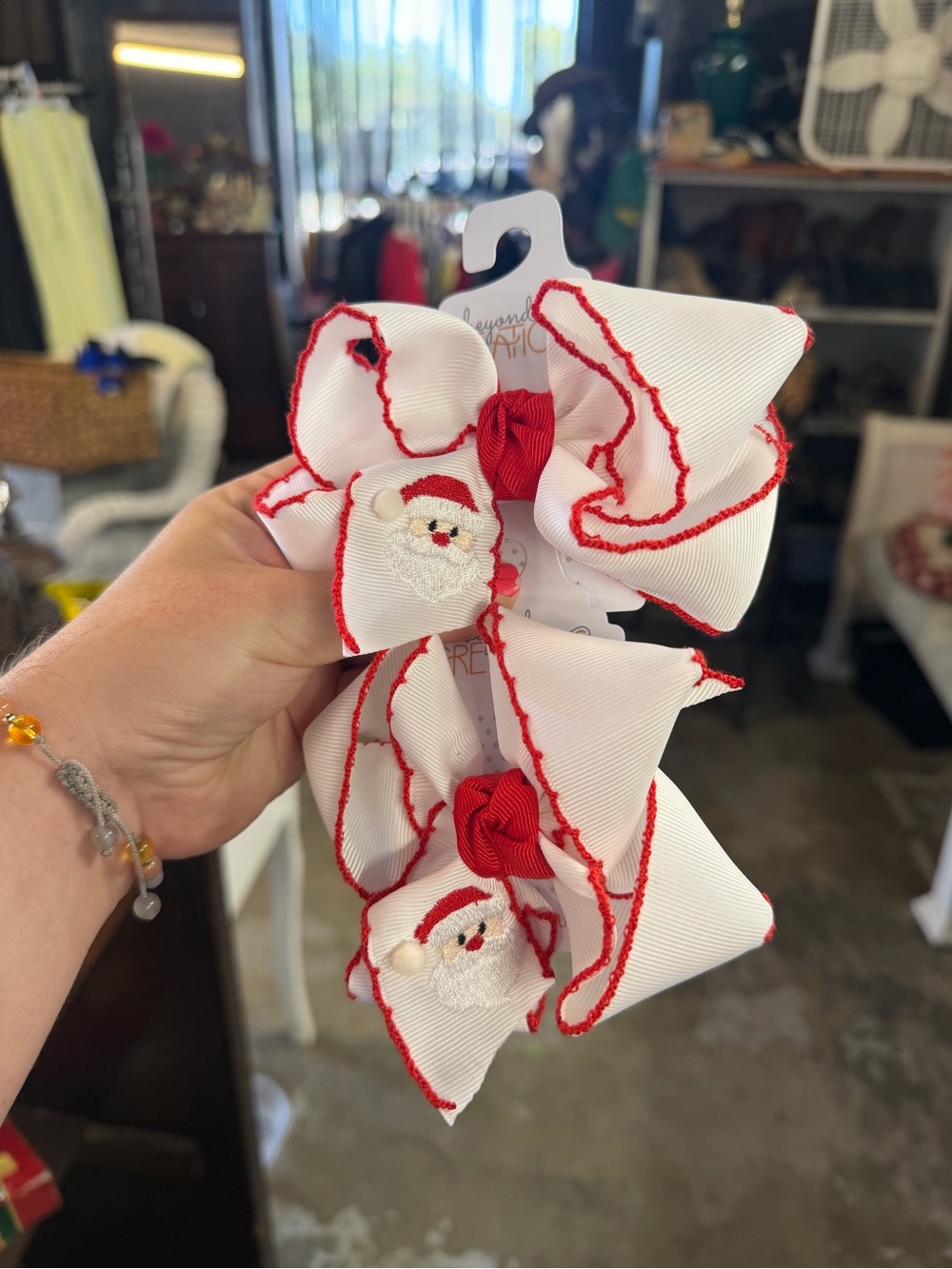 Kids Holiday Santa Bow Clips - White & Red